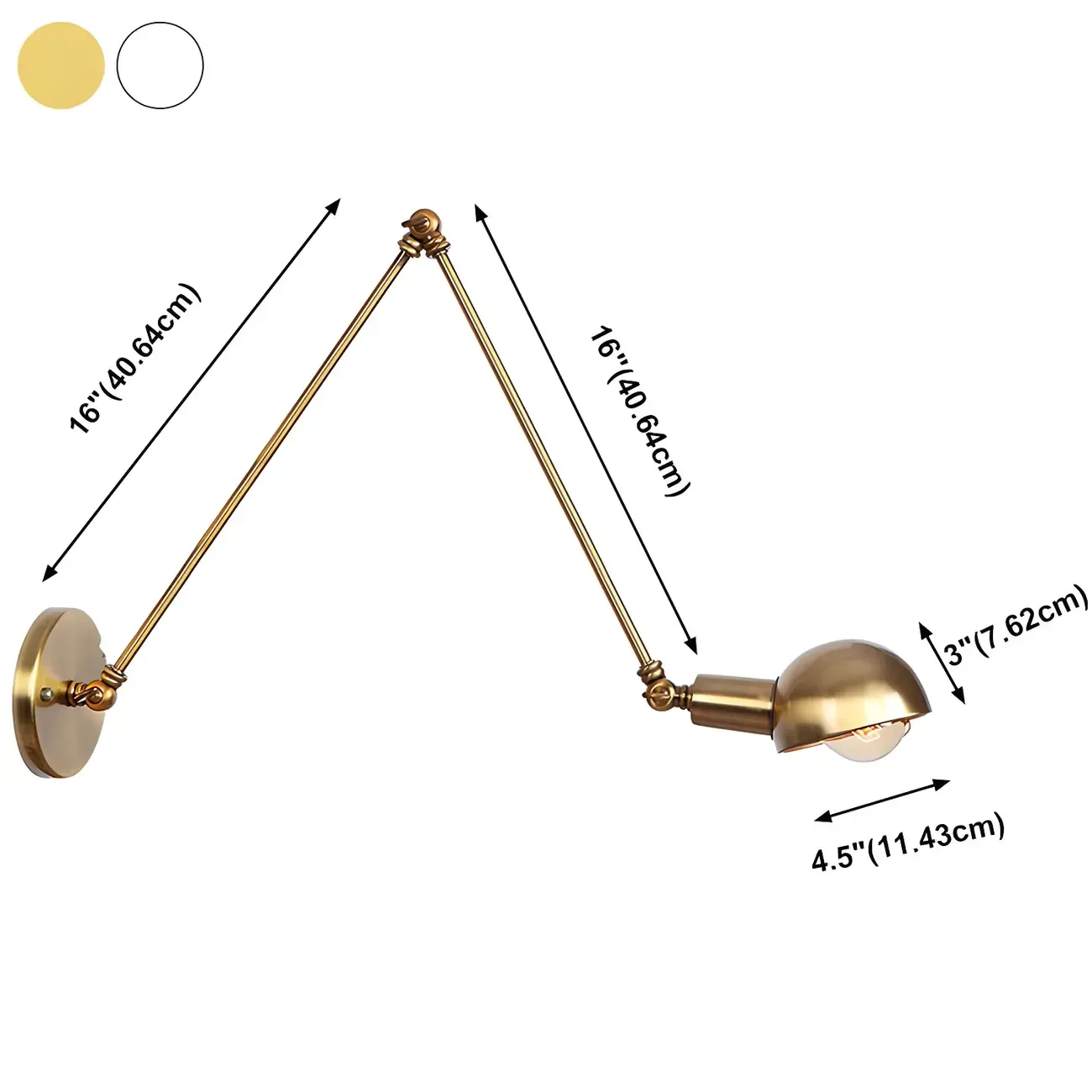 Gold and White Dome Swing Arm Wall Light Image - 25