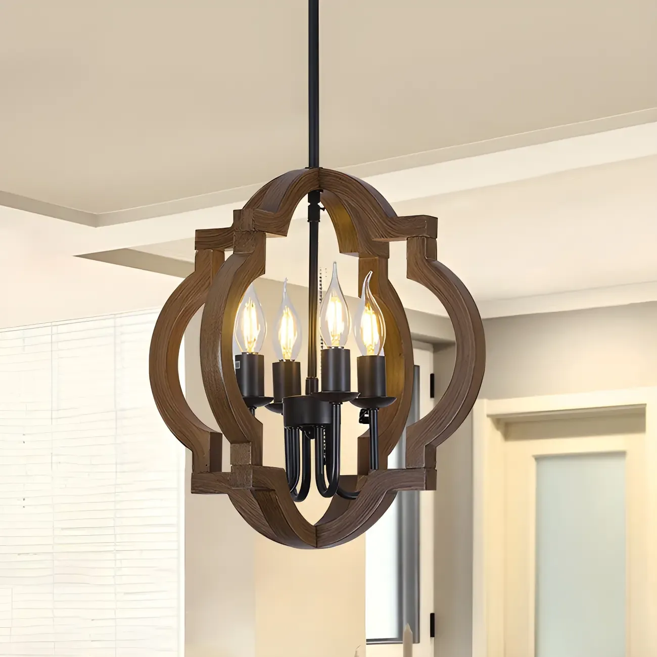 Rustic Adjustable Hanging Wood Caged Candelabra Chandelier - HomeyFad