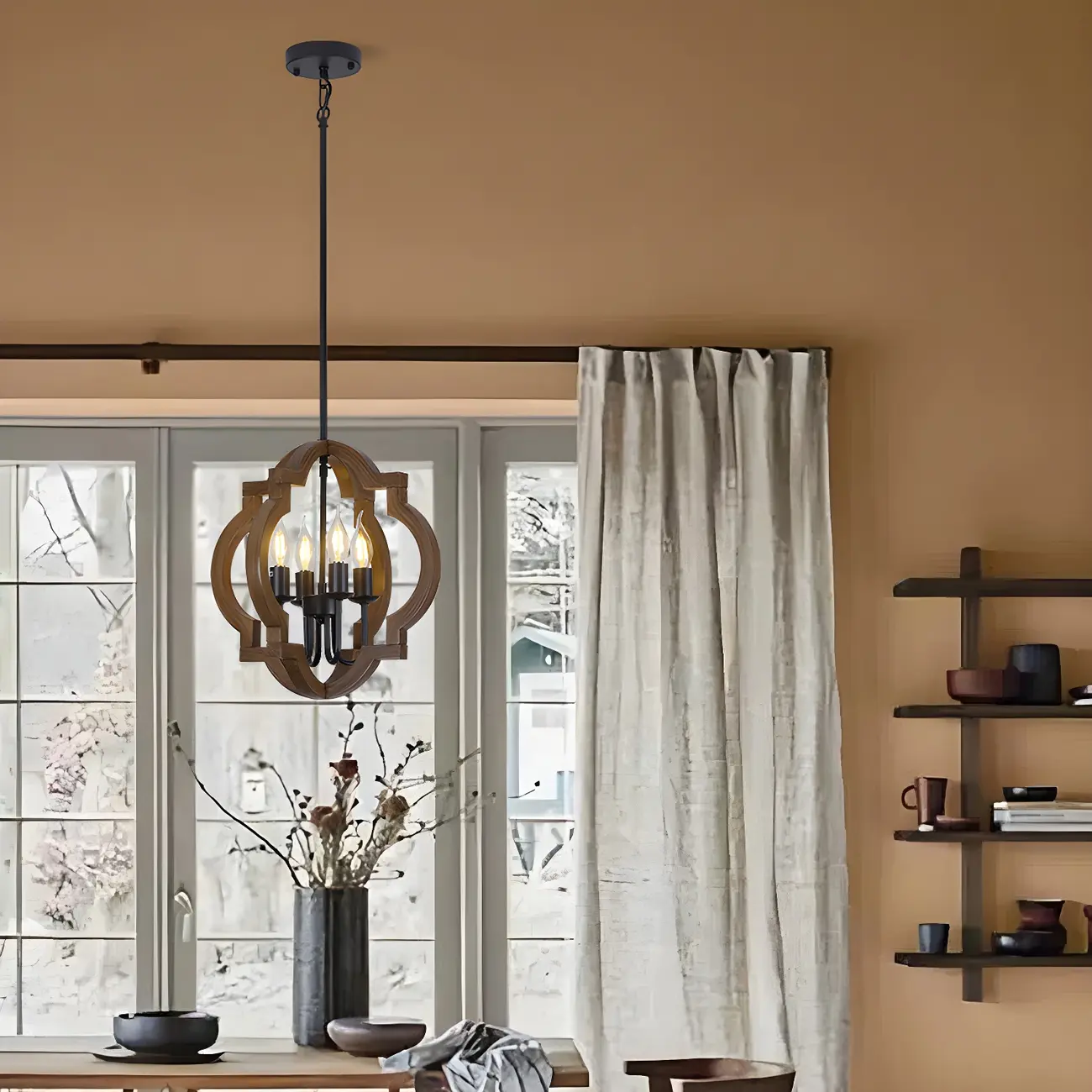 Wooden Geometric Iron Modern Linear Chandelier Light Image - 2 | homeyfad