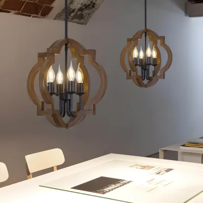 Wooden Geometric Iron Modern Linear Chandelier Light Image - 5