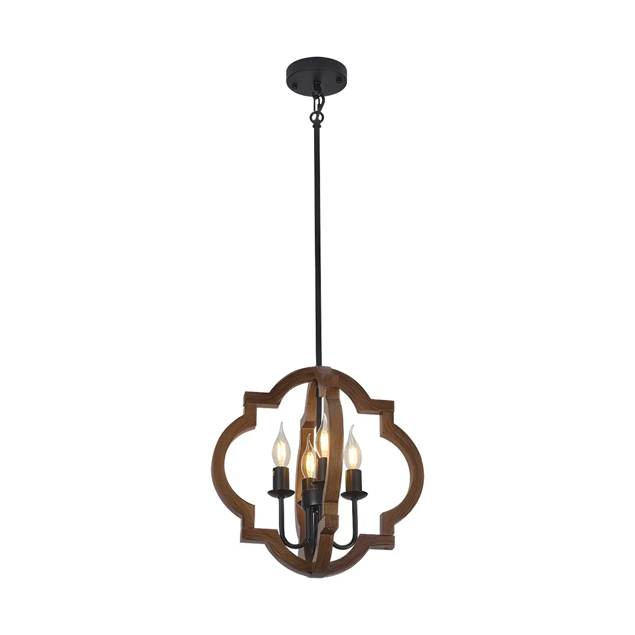 Wooden Geometric Iron Modern Linear Chandelier Light Image - 6