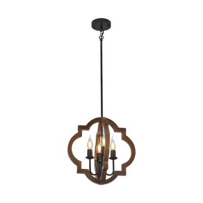Wooden Geometric Iron Modern Linear Chandelier Light Image - 6