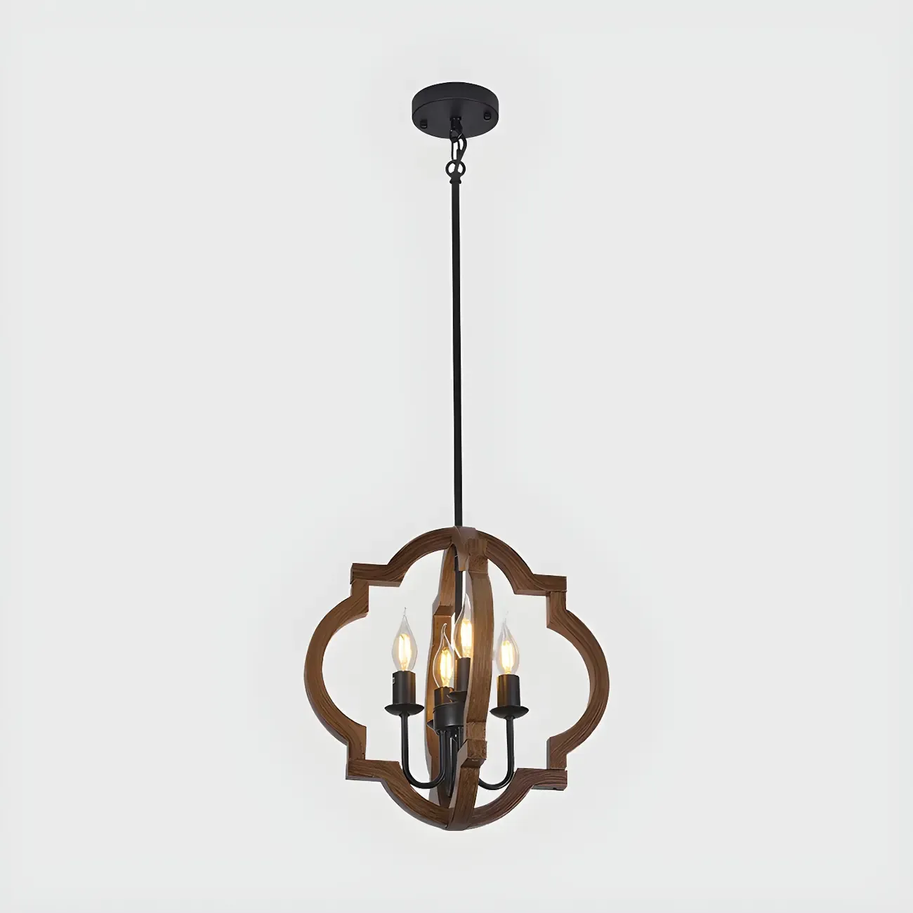 Wooden Geometric Iron Modern Linear Chandelier Light Image - 7