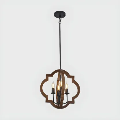 Wooden Geometric Iron Modern Linear Chandelier Light Image - 7