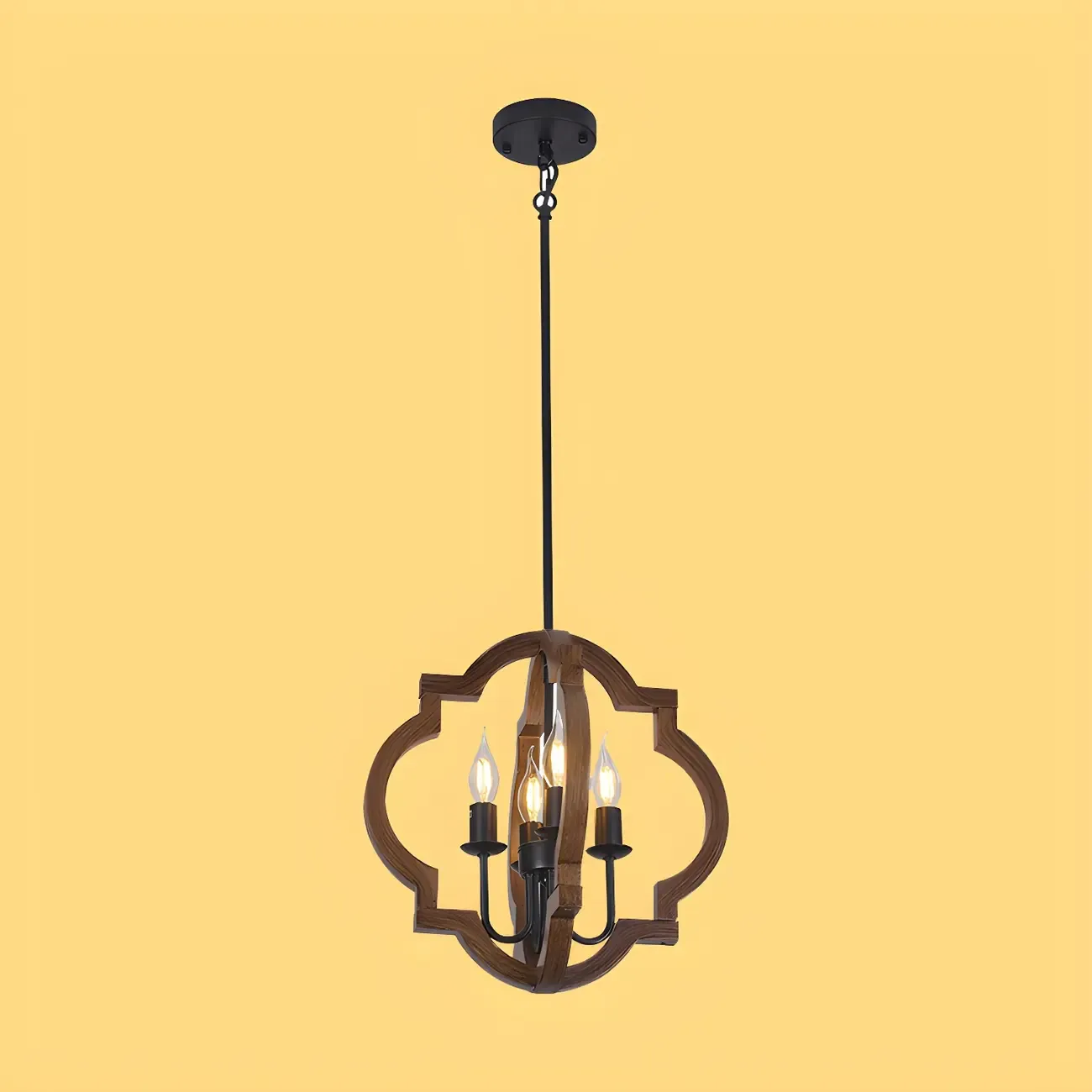 Wooden Geometric Iron Modern Linear Chandelier Light Image - 8