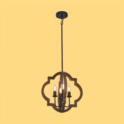 Wooden Geometric Iron Modern Linear Chandelier Light Image - 8