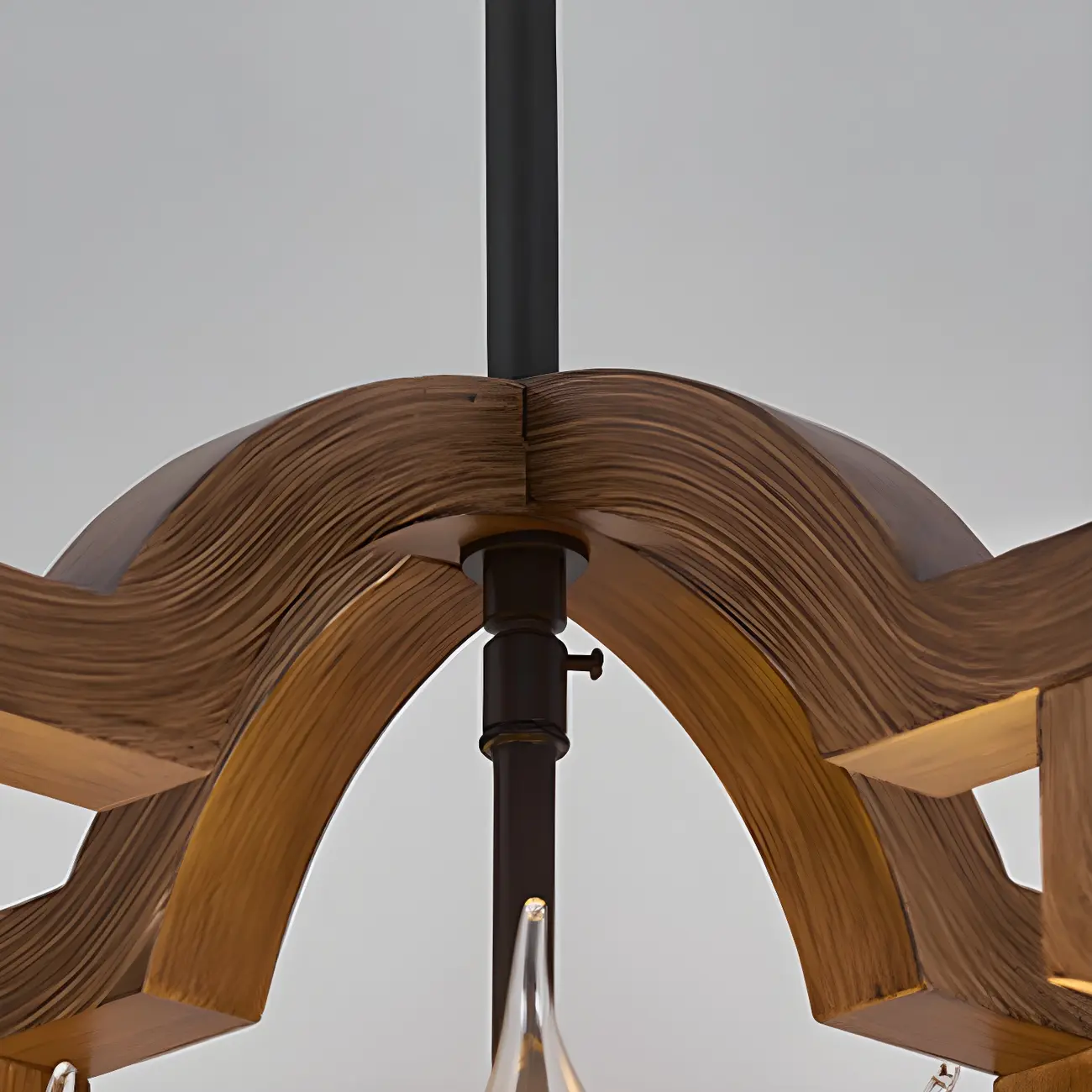 Wooden Geometric Iron Modern Linear Chandelier Light Image - 9 | homeyfad