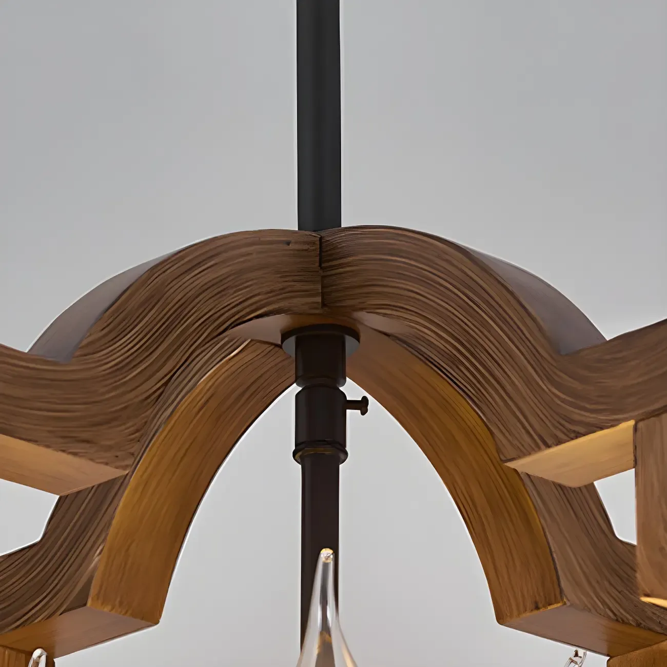 Wooden Geometric Iron Modern Linear Chandelier Light Image - 9