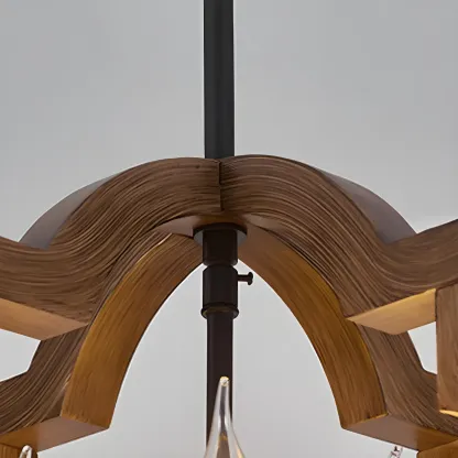 Wooden Geometric Iron Modern Linear Chandelier Light Image - 9