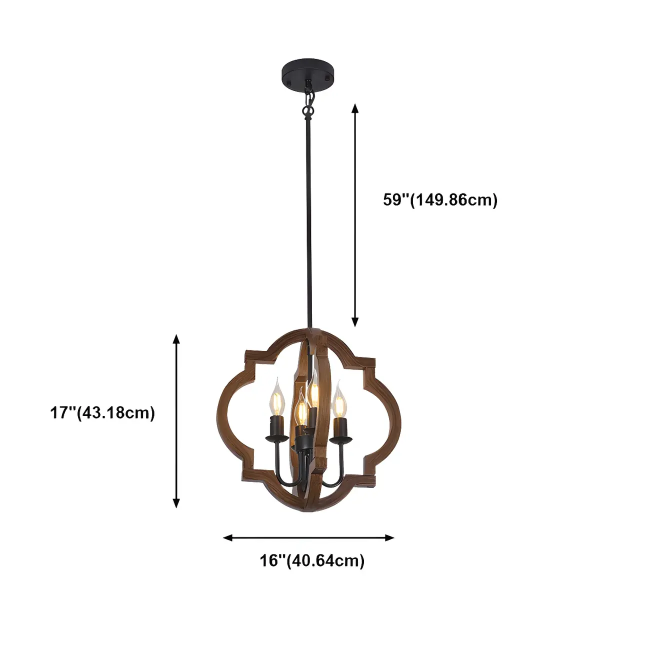 Industrial Adjustable Brown Wood Caged Candelabra Chandelier #size