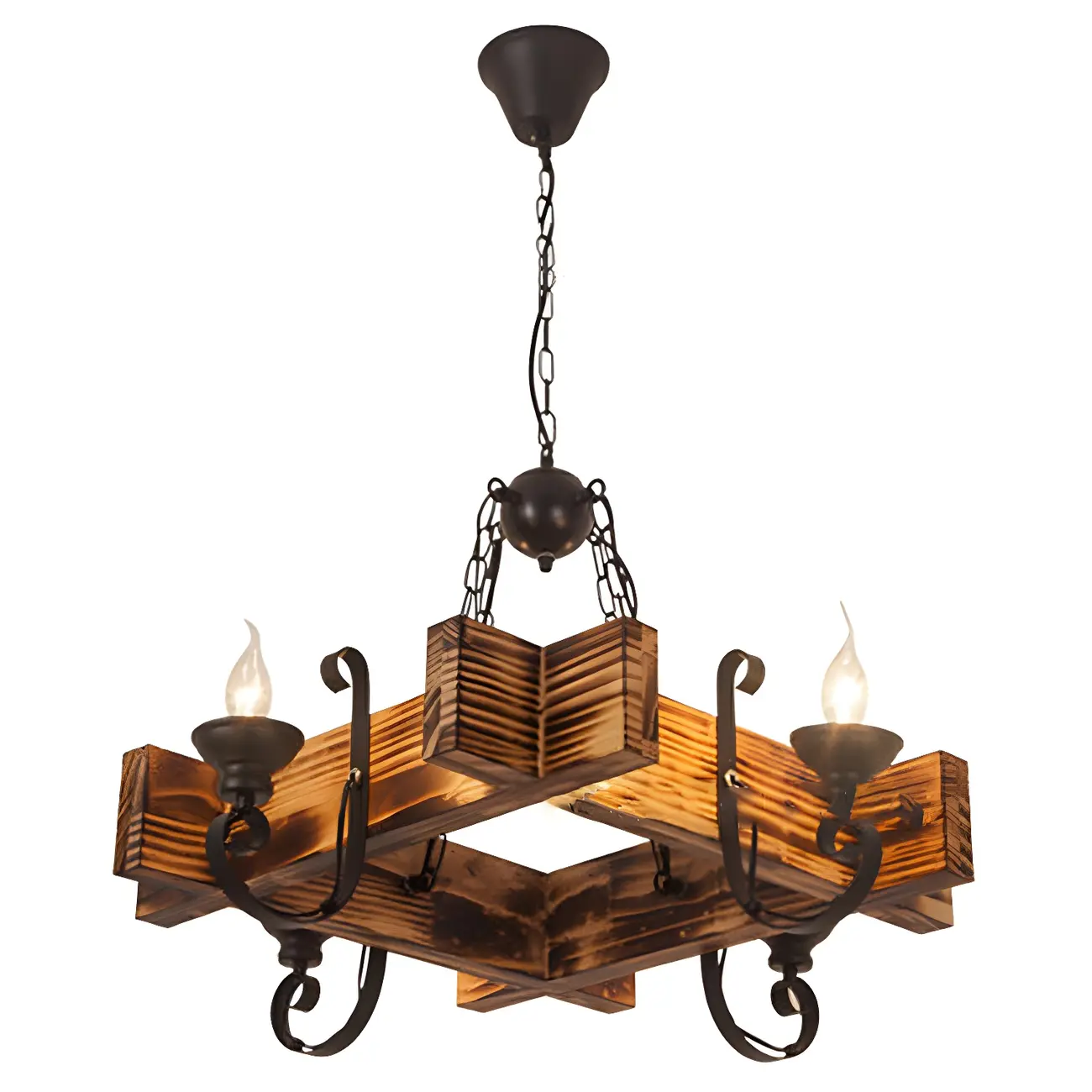 Industrial Vintage Iron Pendant Light Wooden Geometric Hanging Lamp for Commercial Place | homeyfad