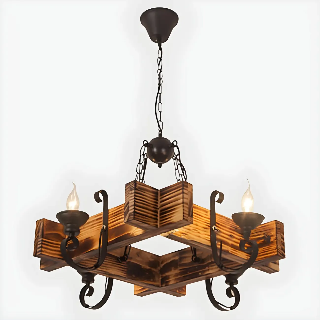 Industrial Vintage Iron Pendant Light Wooden Geometric Hanging Lamp for Commercial Place