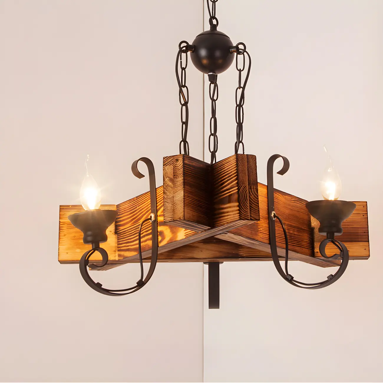 Industrial Vintage Iron Pendant Light Wooden Geometric Hanging Lamp for Commercial Place | homeyfad