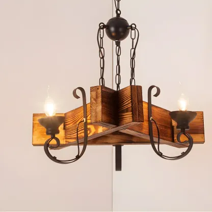 Industrial Vintage Iron Pendant Light Wooden Geometric Hanging Lamp for Commercial Place