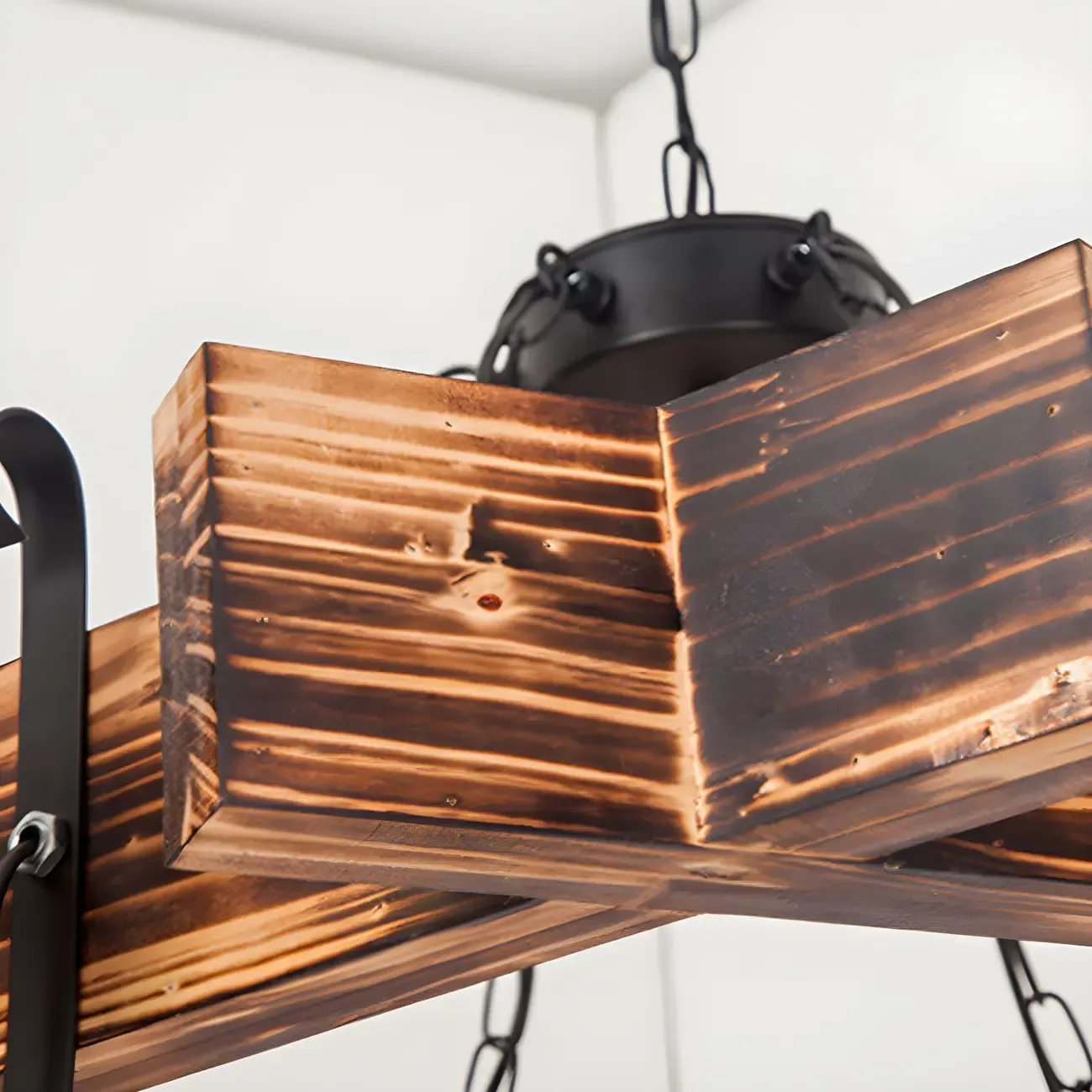 Industrial Vintage Iron Pendant Light Wooden Geometric Hanging Lamp for Commercial Place