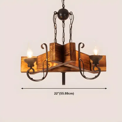 Industrial Vintage Iron Pendant Light Wooden Geometric Hanging Lamp for Commercial Place