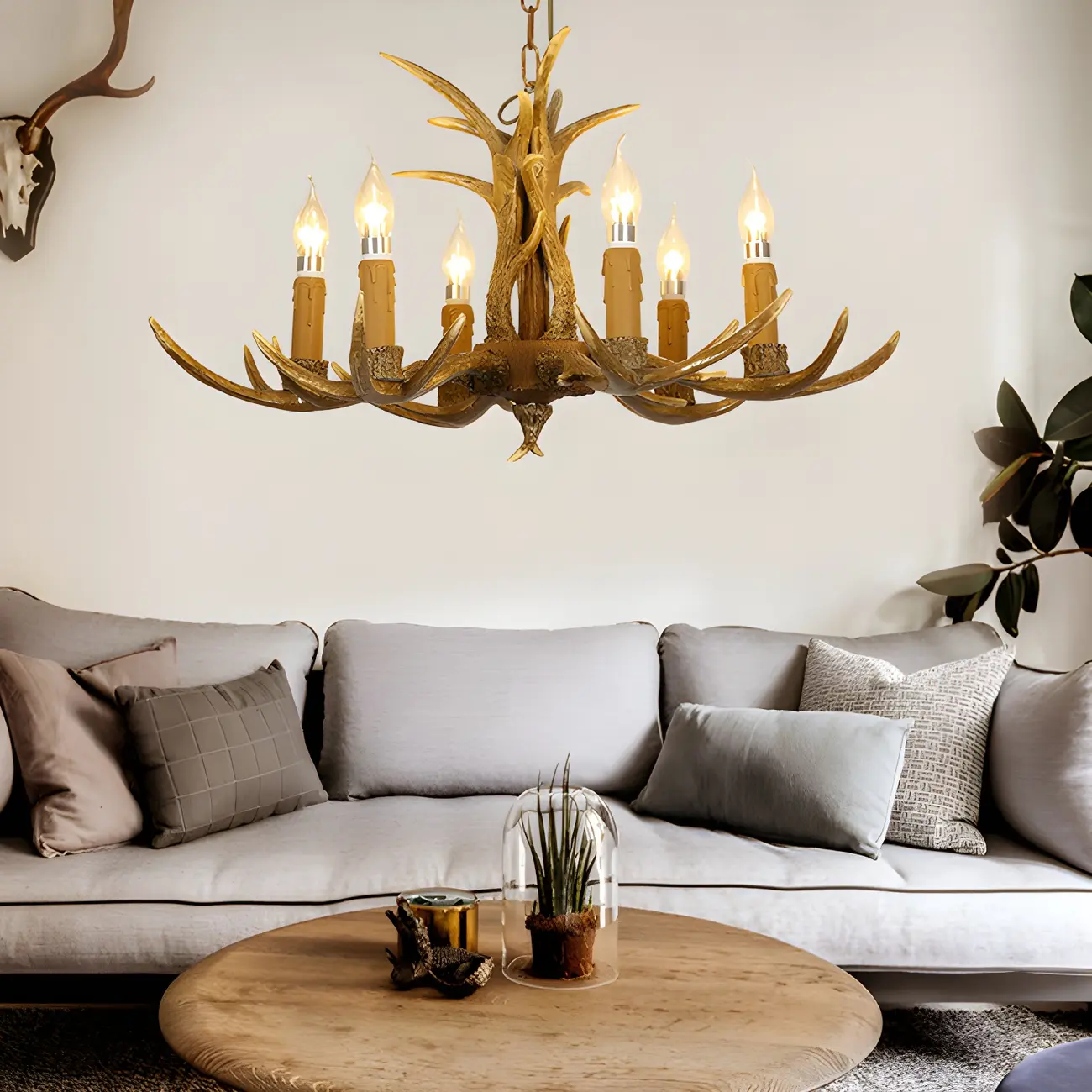 Gold Antler Shape Resin Rustic Chandelier Lighting | homeyfad