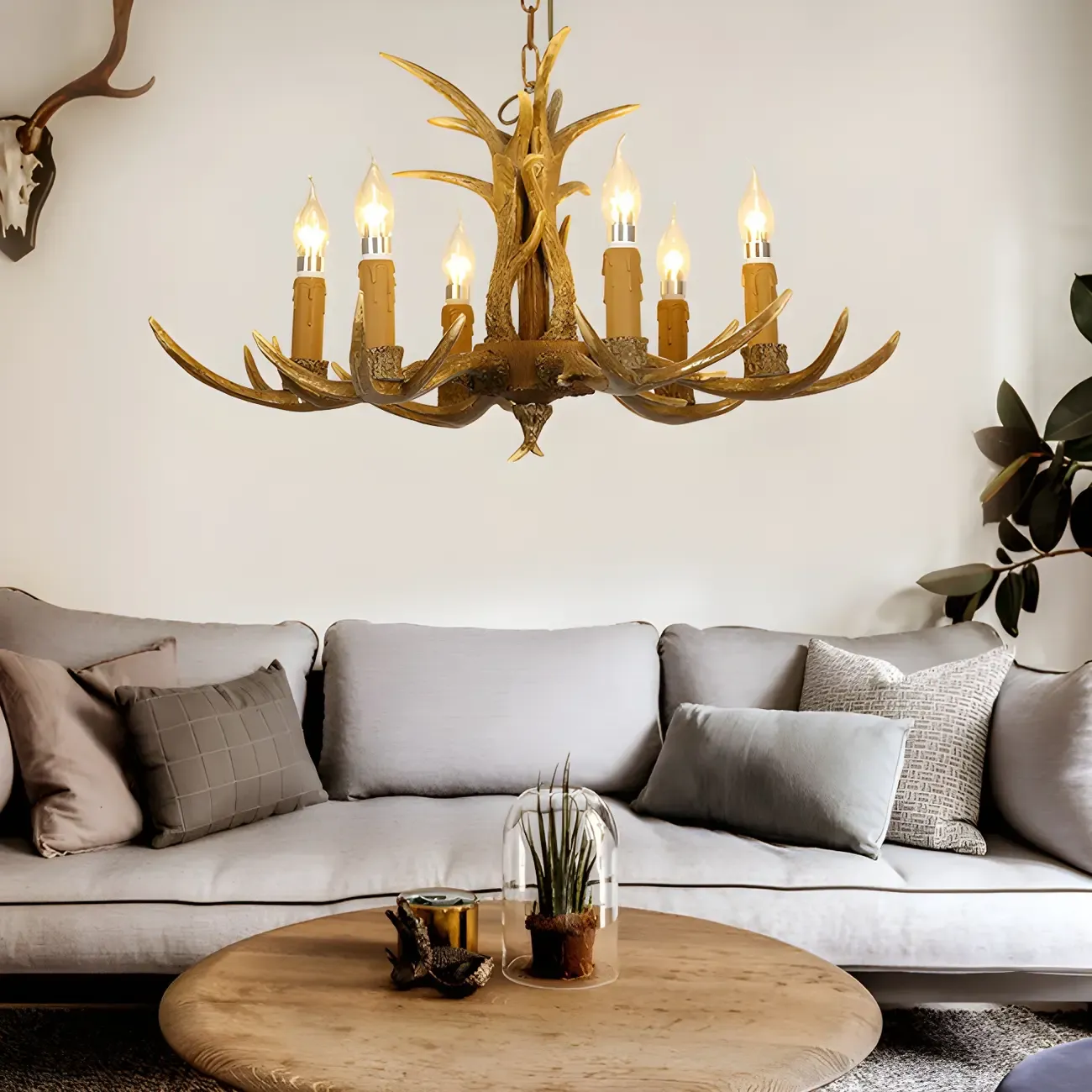 Gold Antler Shape Resin Rustic Chandelier Lighting