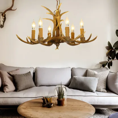 Gold Antler Shape Resin Rustic Chandelier Lighting