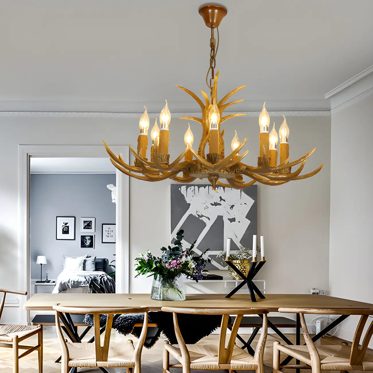 Gold Antler Shape Resin Rustic Chandelier Lighting | homeyfad