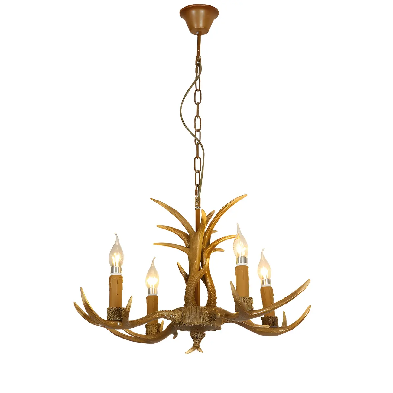 Gold Antler Shape Resin Rustic Chandelier Lighting | homeyfad