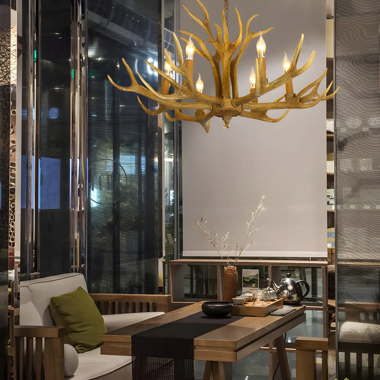 Gold Antler Shape Resin Rustic Chandelier Lighting | homeyfad