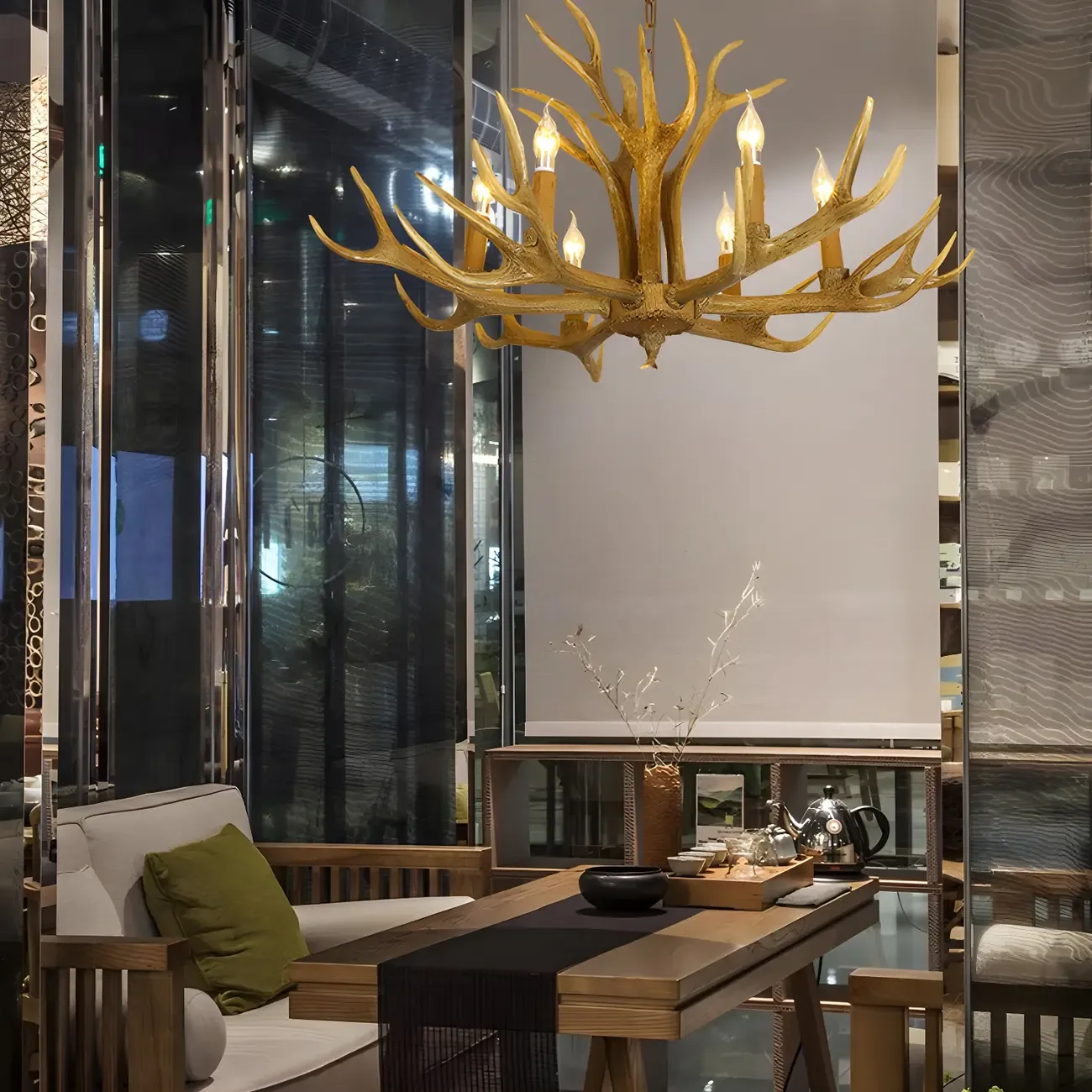 Gold Antler Shape Resin Rustic Chandelier Lighting