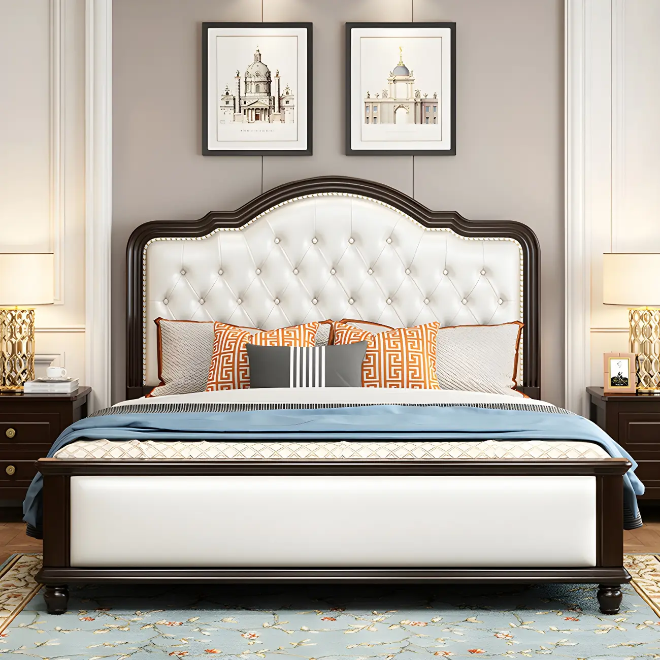 White Upholstered Storage Queen/King Bed with Tufted Headboard Image - 1 | homeyfad