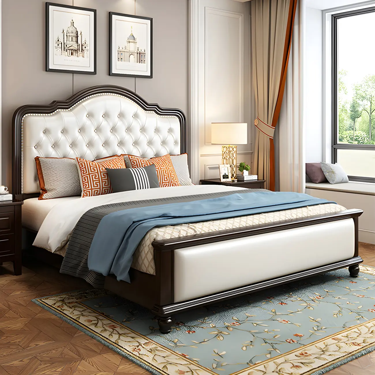 White Upholstered Storage Queen/King Bed with Tufted Headboard Image - 2 | homeyfad