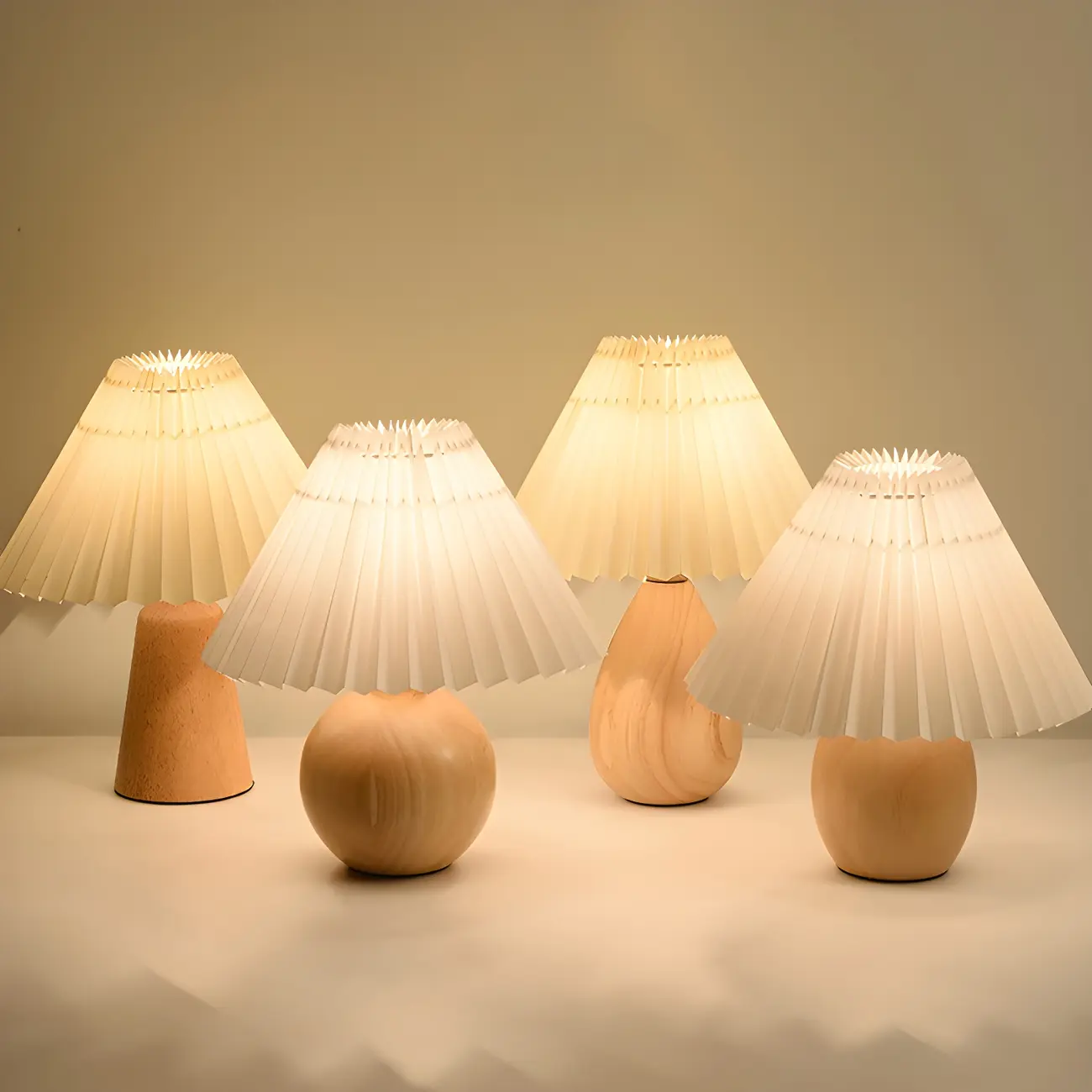 Nordic Beige Solid Wood Plastic Cone Shade Table Lamp Image - 2 | homeyfad