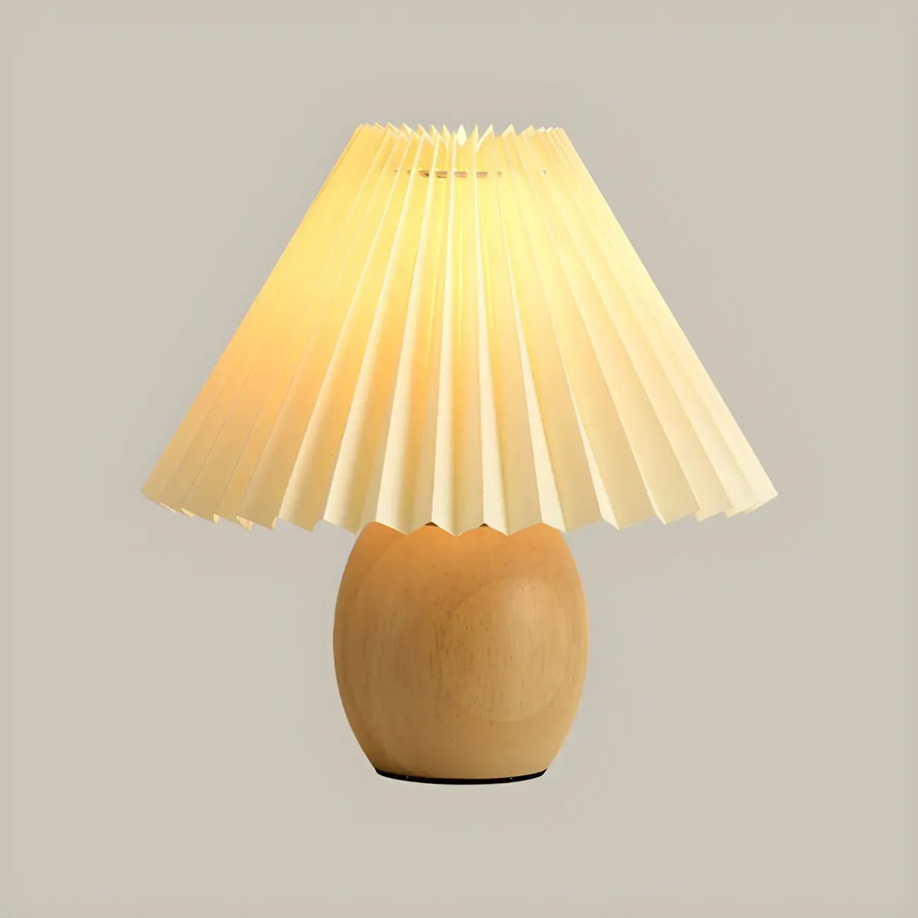 Nordic Beige Solid Wood Plastic Cone Shade Table Lamp Image - 8