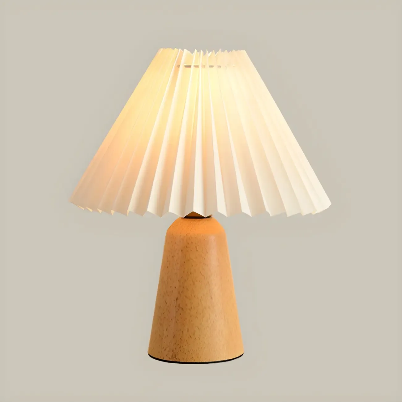 Nordic Beige Solid Wood Plastic Cone Shade Table Lamp Image - 11