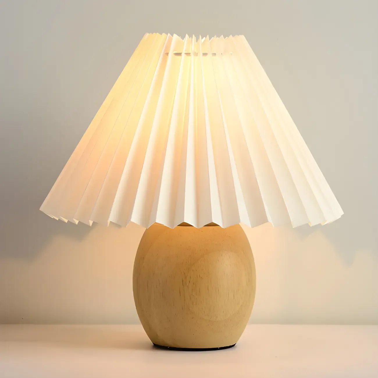 Nordic Beige Solid Wood Plastic Cone Shade Table Lamp Image - 12