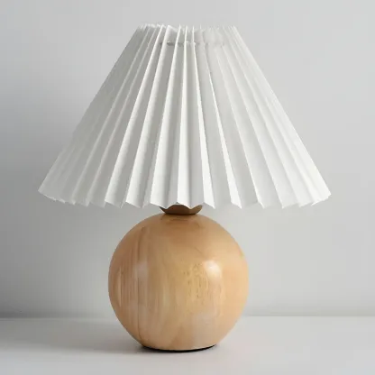 Nordic Beige Solid Wood Plastic Cone Shade Table Lamp Image - 13