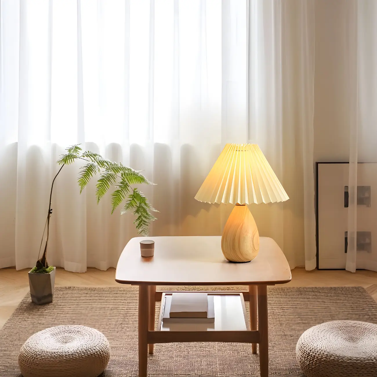 Nordic Beige Solid Wood Plastic Cone Shade Table Lamp Image - 17 | homeyfad