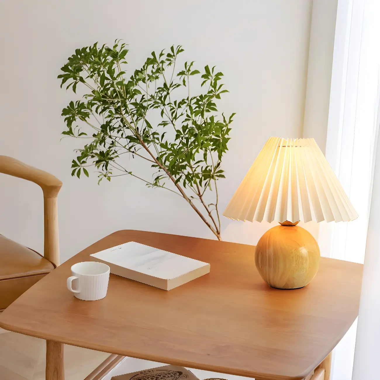 Nordic Beige Solid Wood Plastic Cone Shade Table Lamp Image - 18 | homeyfad