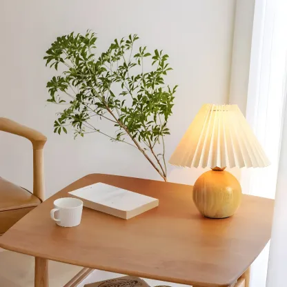 Nordic Beige Solid Wood Plastic Cone Shade Table Lamp Image - 18