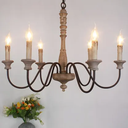 Traditional Adjustable 6-light Empire Wood Candelabra Chandelier Image - 1