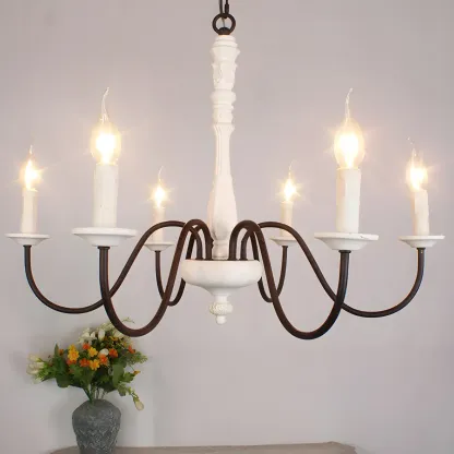 Traditional Adjustable 6-light Empire Wood Candelabra Chandelier Image - 2