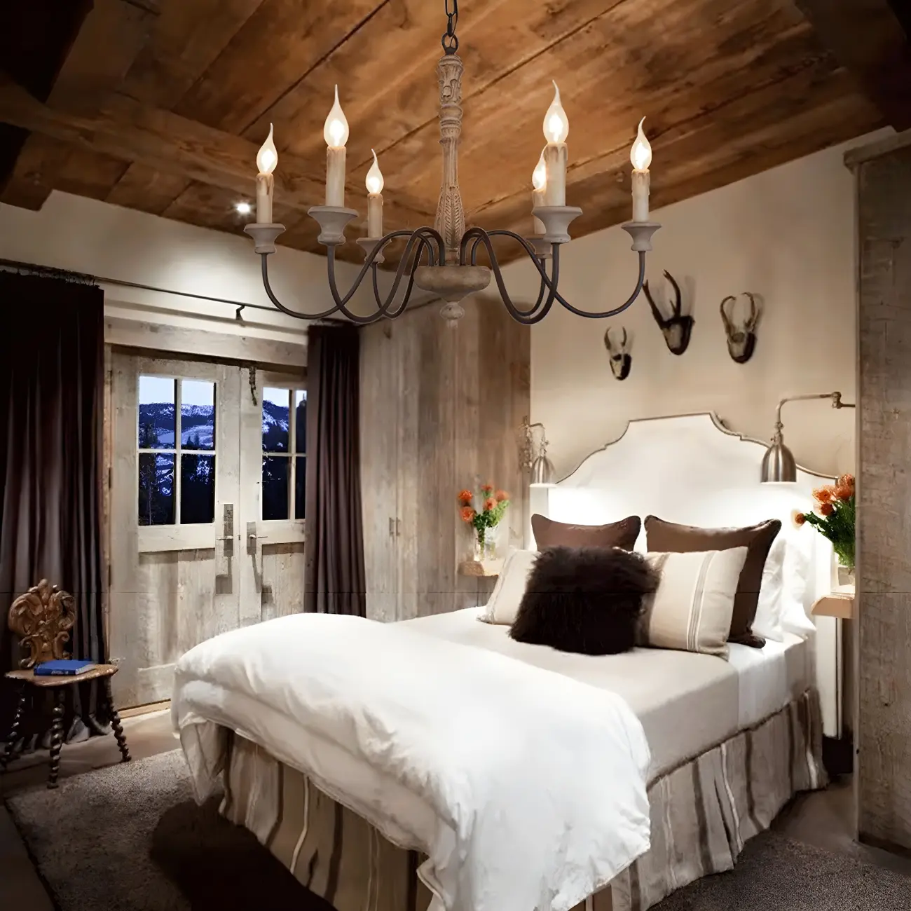 Traditional Adjustable 6-light Empire Wood Candelabra Chandelier Image - 6 | homeyfad