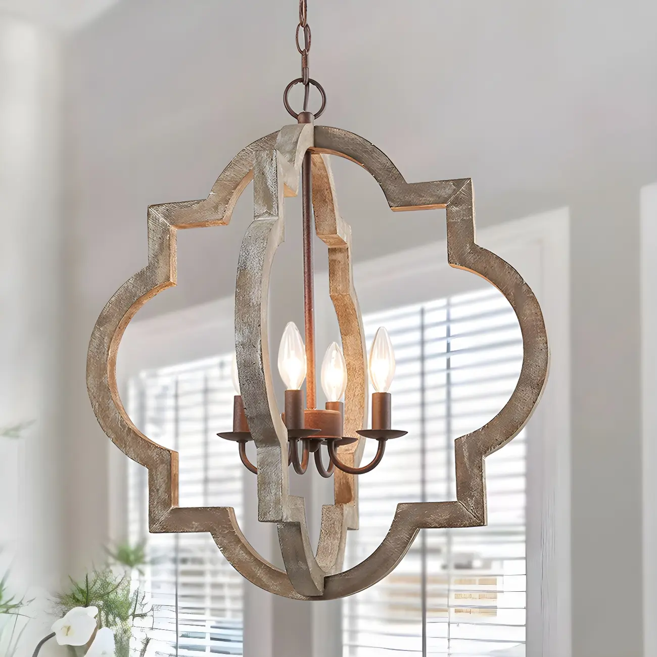 Antique Wood Quatrefoil Rustic Metal Chandelier Image - 1 | homeyfad