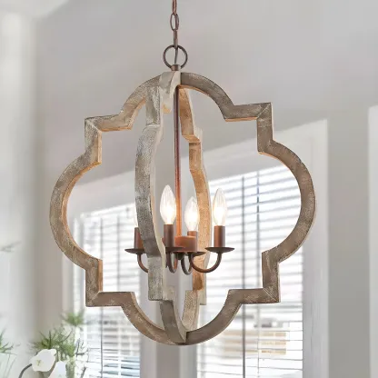 Antique Wood Quatrefoil Rustic Metal Chandelier Image - 1