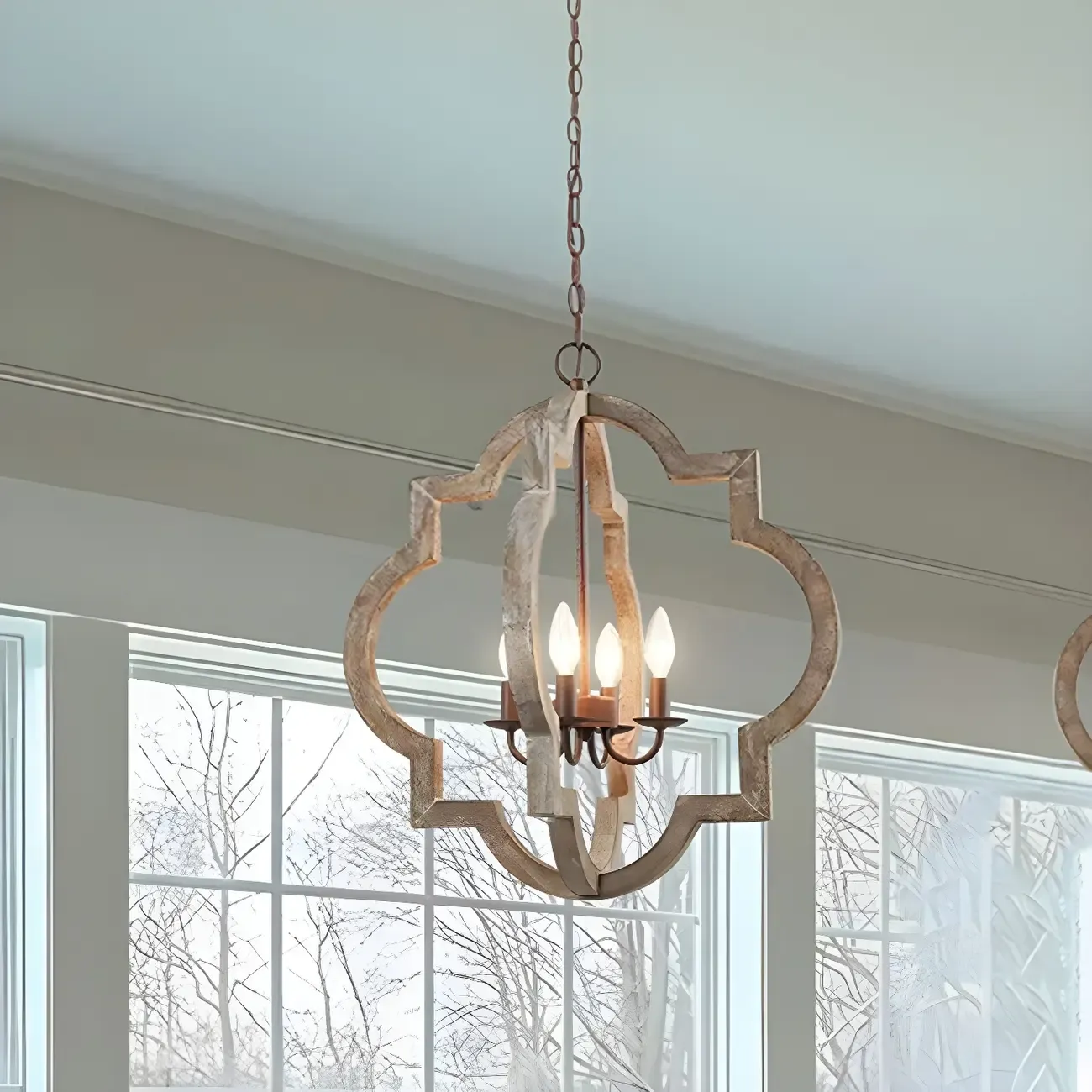 Antique Wood Quatrefoil Rustic Metal Chandelier Image - 2