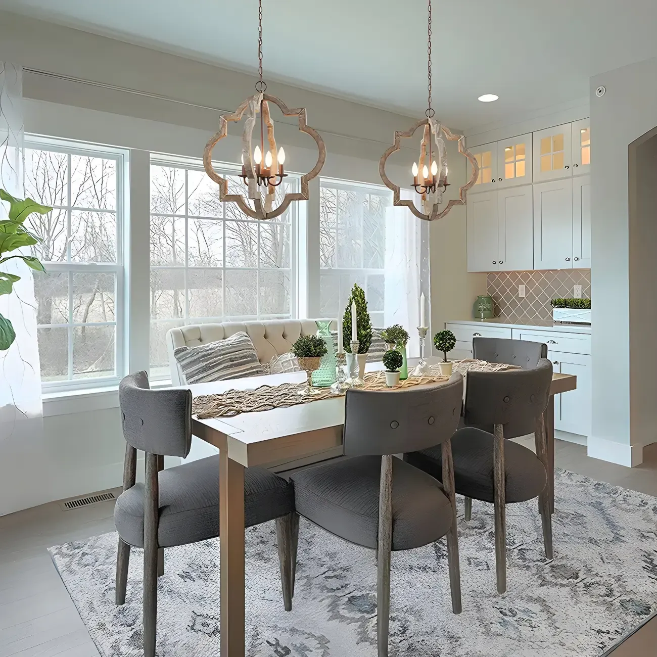 Antique Wood Quatrefoil Rustic Metal Chandelier Image - 5