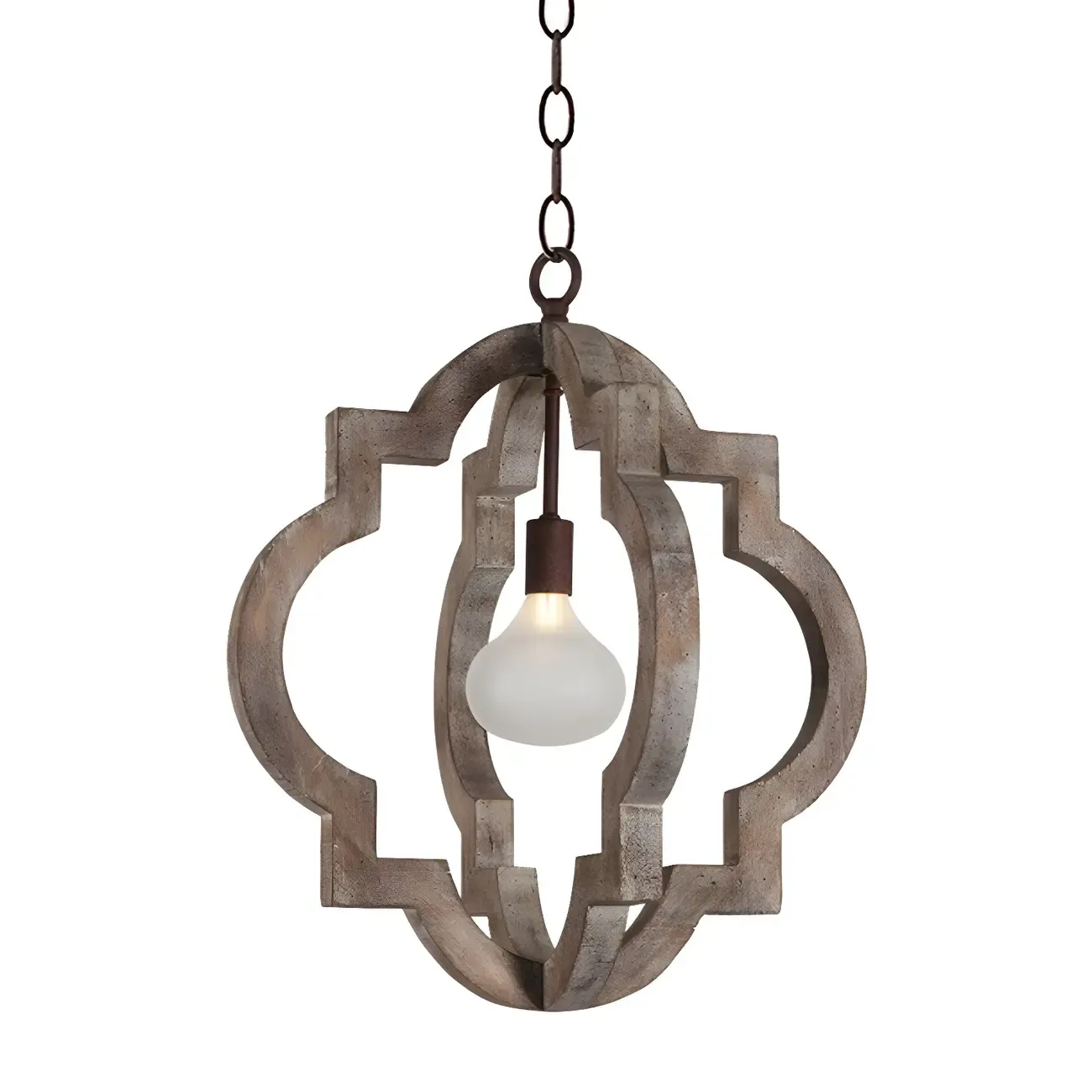 Antique Wood Quatrefoil Rustic Metal Chandelier Image - 6