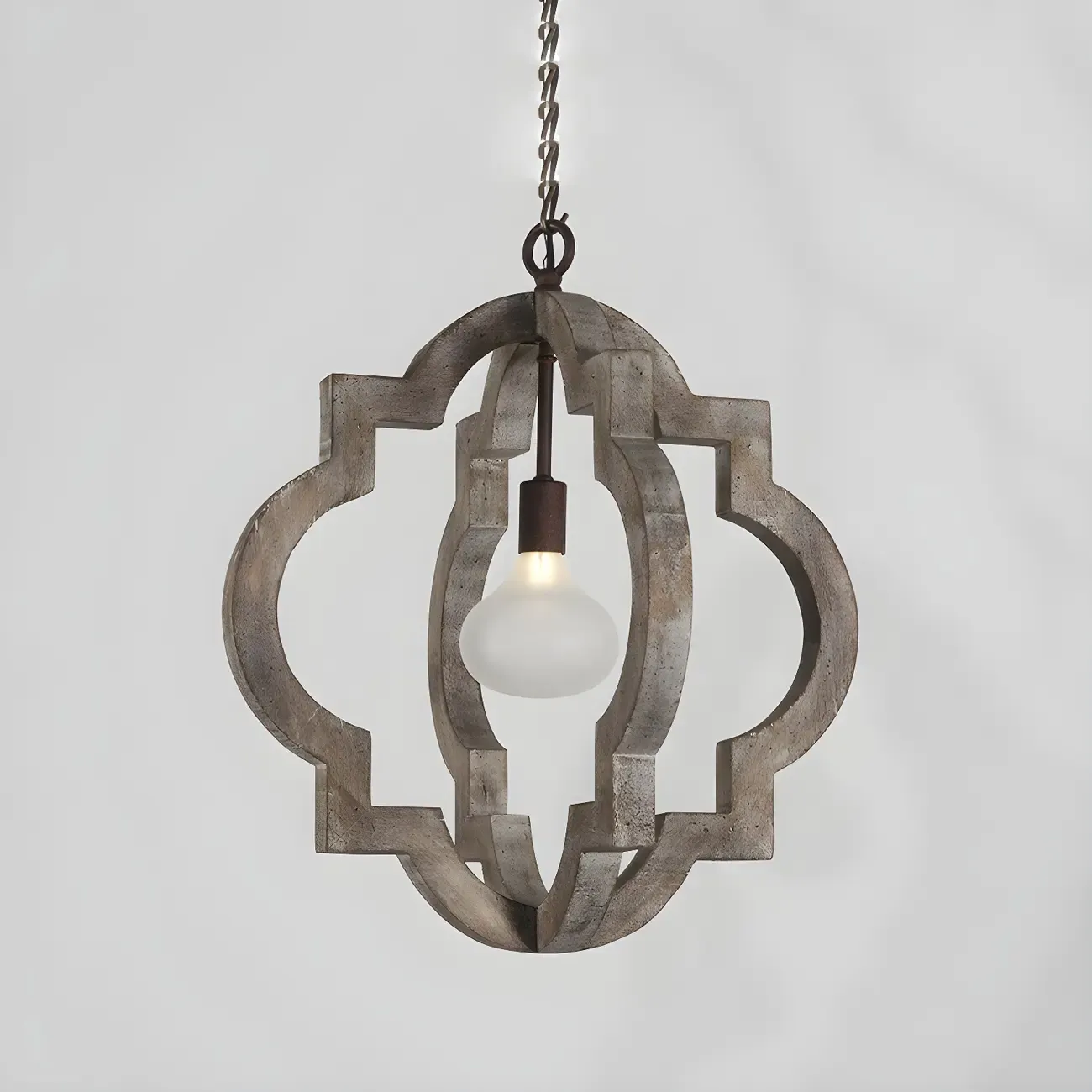Antique Wood Quatrefoil Rustic Metal Chandelier Image - 7