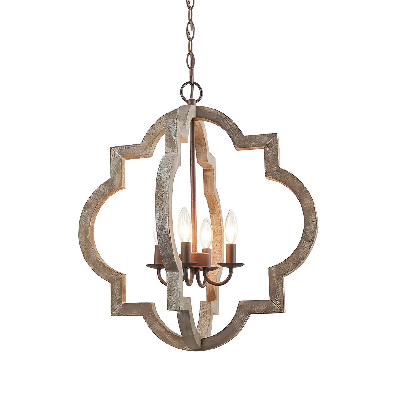 Antique Wood Quatrefoil Rustic Metal Chandelier Image - 9 | homeyfad