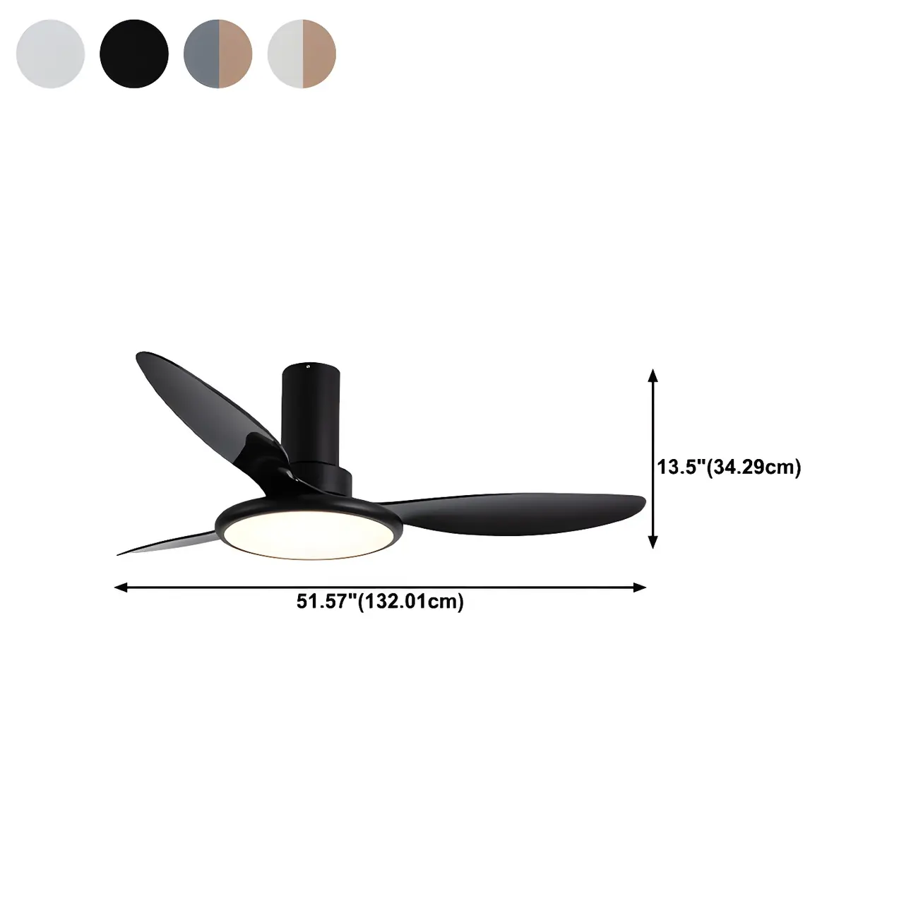 52“ Modern Black 3-Speed Ceiling Fan with Light for Living Room #size