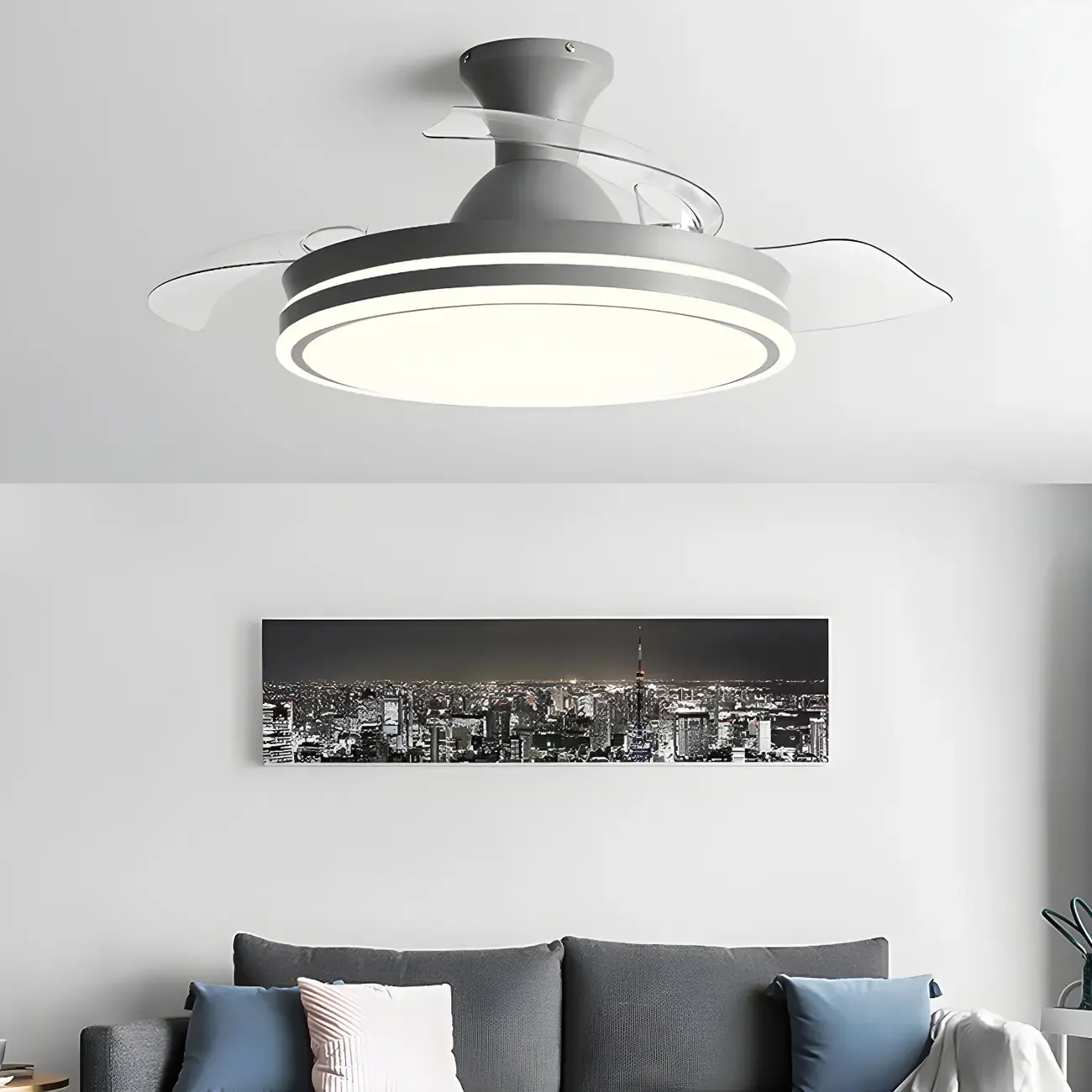 Round 3-Speed Flush Mount Ceiling Fan with Light for Bedroom - HomeyFad