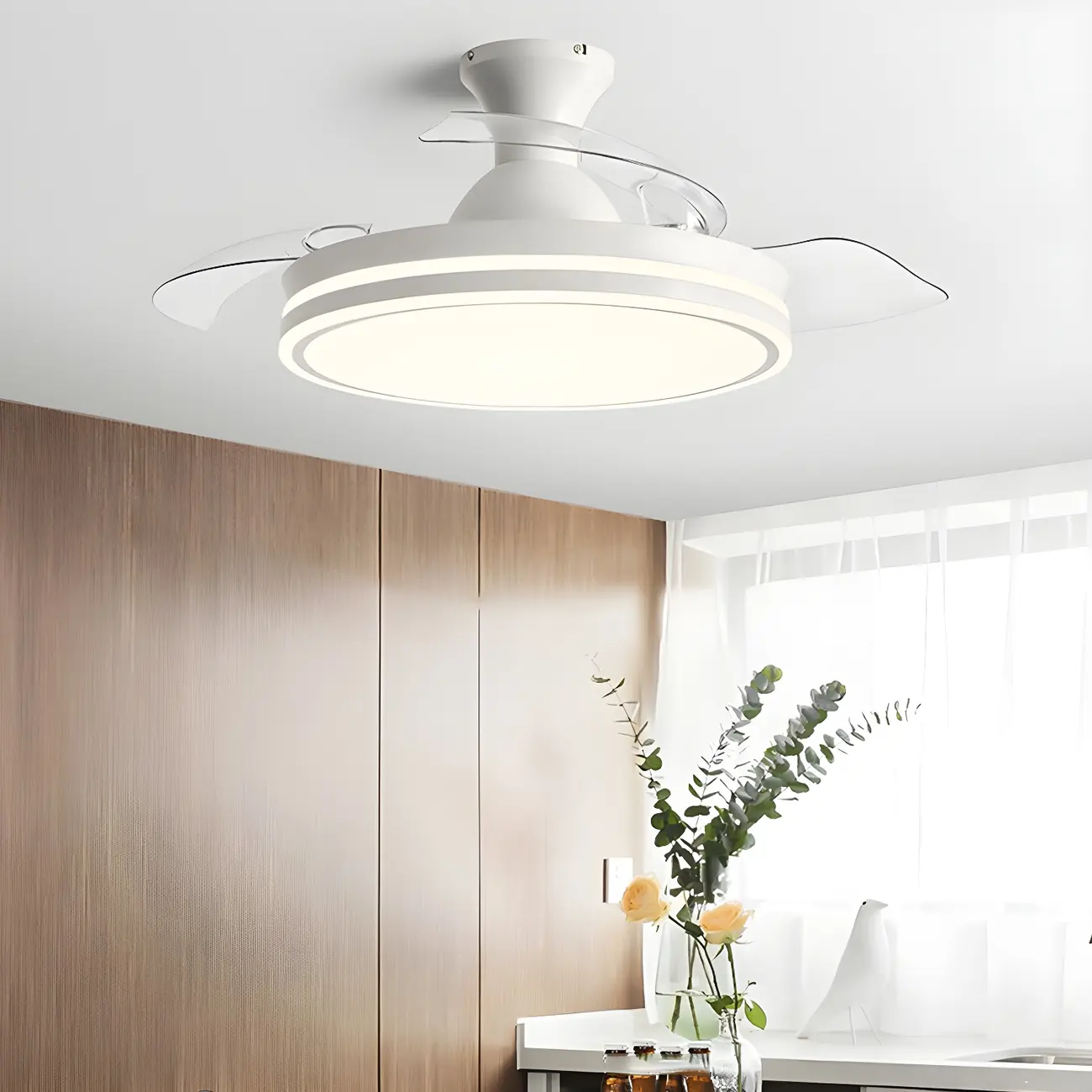 Round 3-Speed Flush Mount Ceiling Fan with Light for Bedroom | homeyfad